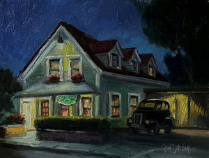 Patterson's Pub in Mendocino at night