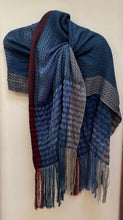 Load image into Gallery viewer, Handwoven, Hand Dyed, Shawl/Scarf in Blues and Brick
