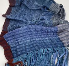 Load image into Gallery viewer, Handwoven, Hand Dyed, Shawl/Scarf in Blues and Brick
