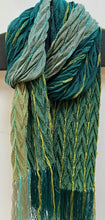 Load image into Gallery viewer, Handwoven Pleated Scarf in Teal and Lime
