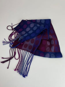 Handwoven Scarf in Violet and Blue Dots