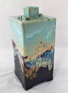 Square Ceramic Bottle with Salamanders