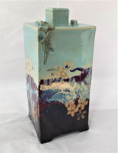 Square Ceramic Bottle with Salamanders