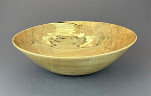  gorgeous medium sized bowl for salad or for serving is of spalted silver maple, with warm golden tones and a complex grain and with highly sought-after spalting