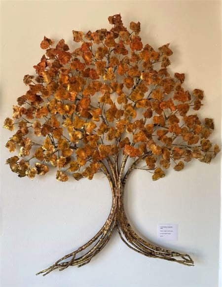 golden oak wall sculpture, bronze copper, acrylic