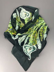 Calla Lilies on Black Silk Hand-Painted Wrap/Scarf