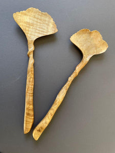 ginko leaf hand-carved silver maple salad servers